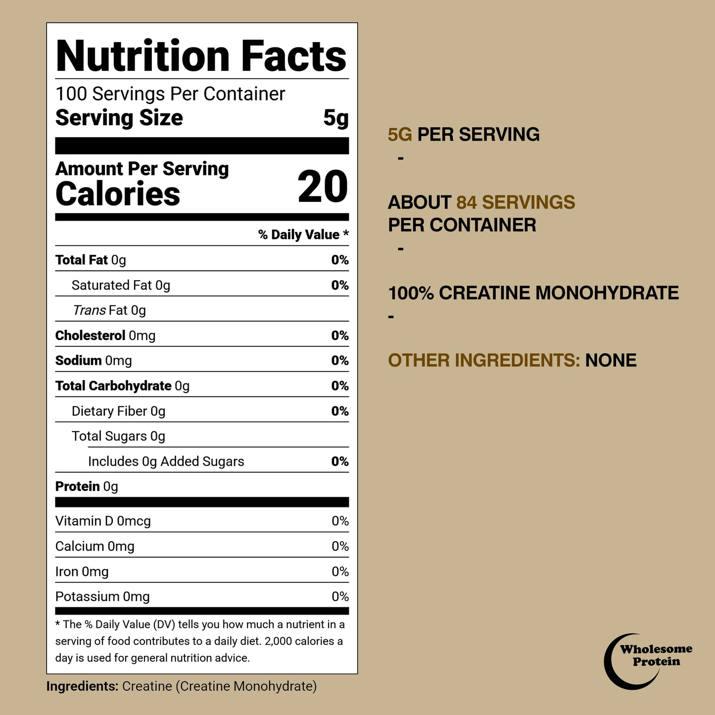 WHOLESOME PROTEIN 100% CREATINE MONOHYDRATE - UNFLAVORED