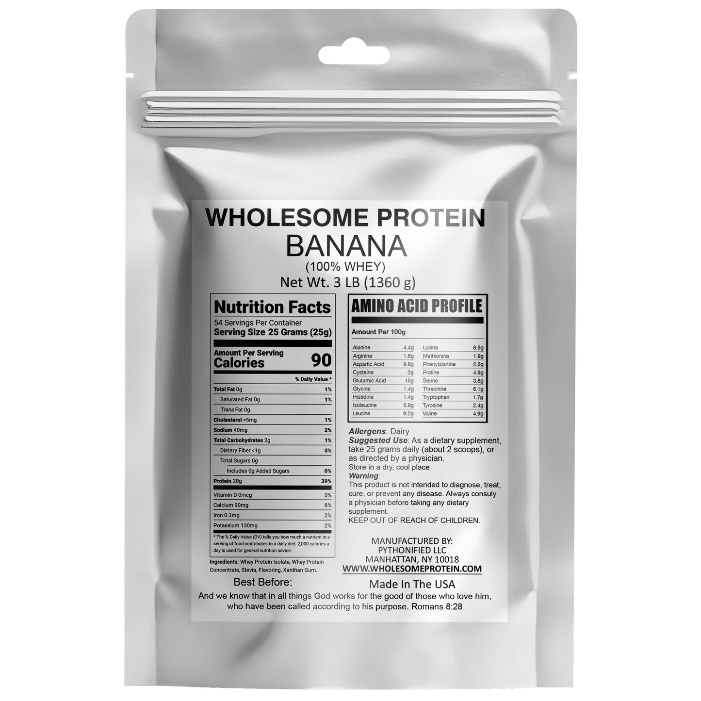 Wholesome Protein 100% Whey, Isolate Protein Blend Powder, Banana Flavor (18 - 54 Servings)