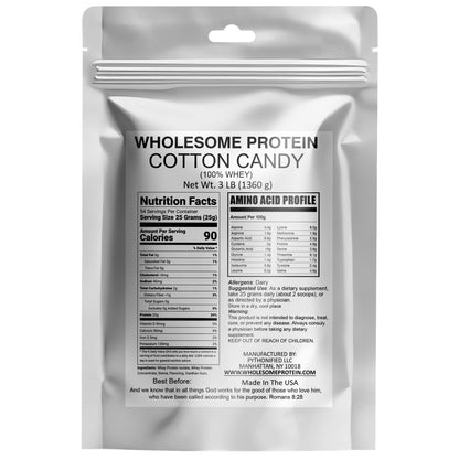 Wholesome Protein 100% Whey, Isolate Protein Blend Powder, Cotton Candy Flavor (18 - 54 Servings)